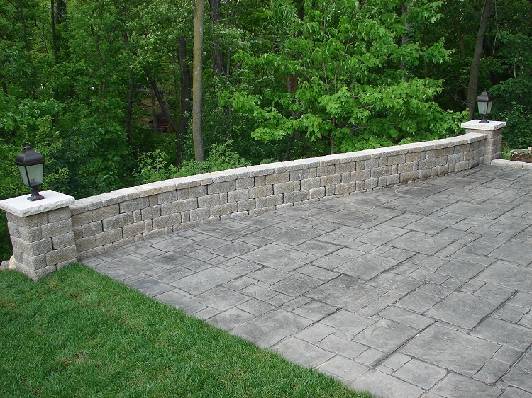 Concrete Construction Company Milwaukee, Stamped Concrete Patio With Border Wall